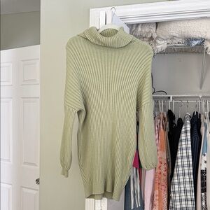 Olive Green Ribbed Turtleneck Sweater